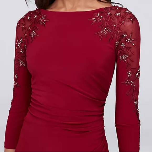 CACHET 3/4-Sleeve Boatneck Sheath dark red Gown with Sequins/size 8 - Picture 4 of 11